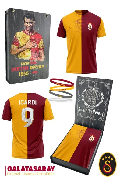 Galatasaray Orijinal Lisanslı İcardi Çocuk T-shirt + Bileklik Set Hediyelik Ahşap Kutulu