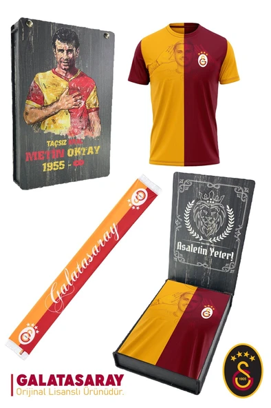 Galatasaray Orijinal Lisanslı İcardi Çocuk T-shirt + Şal Kaşkol Set Hediyelik Ahşap Kutulu