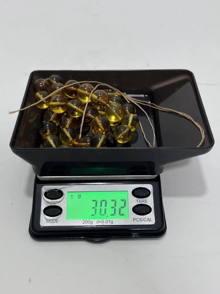 Su Damlası Doğal Kaya Damla Kehribar Tesbih 11mm 30,31 Gram - 6
