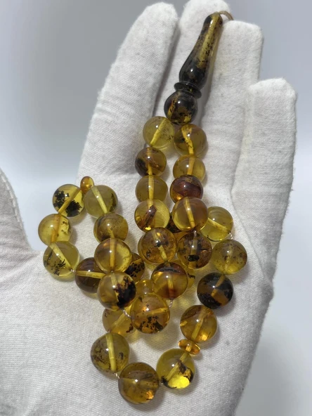 Su Damlası Doğal Kaya Damla Kehribar Tesbih 11mm 30,31 Gram - 3