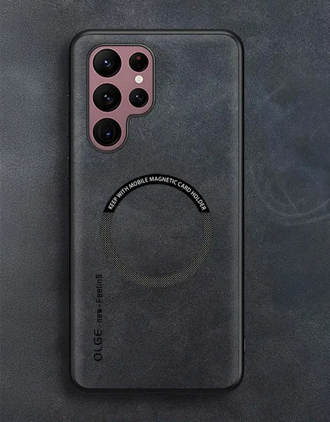 Oleg S23 Ultra Suni Deri Telefon Kılıfı Siyah
