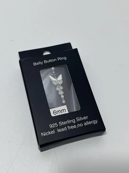 Kelebek Temalı 925 Ayar Gümüş Göbek Piercing Küpe - 2