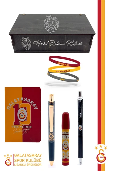 Galatasaray Orijinal Lisanslı Premium Kalem Bileklik Bloknot Silgi Hediyelik Set