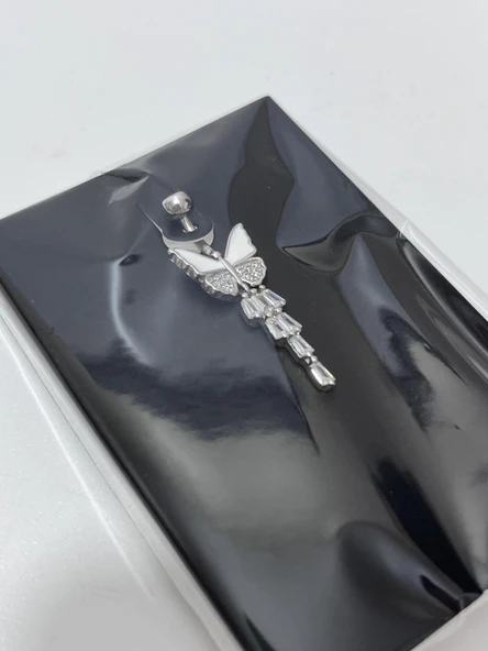 Kelebek Temalı 925 Ayar Gümüş Göbek Piercing Küpe - 3