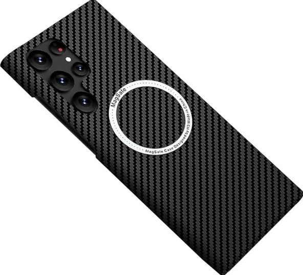Samsung Galaxy S23 Ultra Karbon Fiber Doku Magsafe Manyetik Telefon Kılıfı