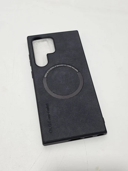 Oleg S23 Ultra Suni Deri Telefon Kılıfı Gri - 2
