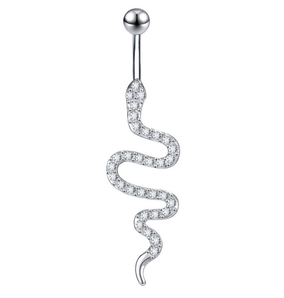Yılan Temalı 925 Ayar Gümüş Göbek Piercing Küpe