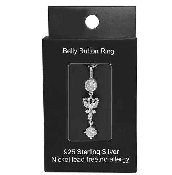 Zirkon Taşlı 925 Ayar Gümüş Göbek Piercing Küpe