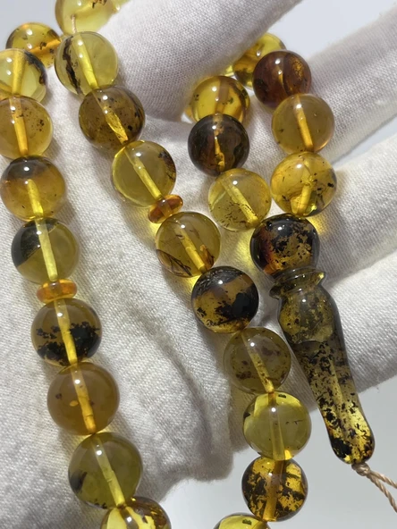 Su Damlası Doğal Kaya Damla Kehribar Tesbih 11mm 30,31 Gram - 2