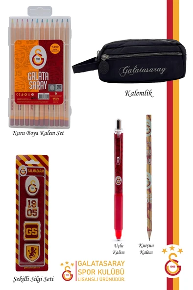Galatasaray Orijinal Lisanslı Kalem Kalemlik Kuru Boya Silgi Hediyelik Set - 2