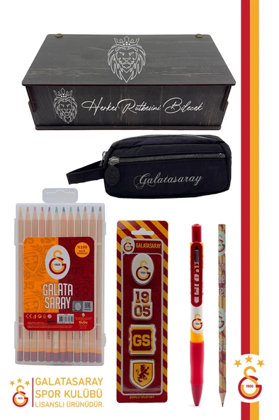 Galatasaray Orijinal Lisanslı Kalem Kalemlik Kuru Boya Silgi Hediyelik Set