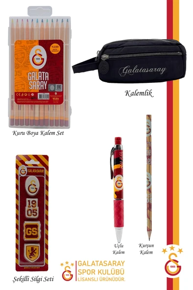 Galatasaray Orijinal Lisanslı Kalem Kalemlik Kuru Boya Silgi Hediyelik Set - 2