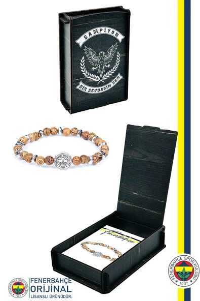 Fenerbahçe Orijinal Lisanslı Fb Thuja Bileklik Hediyelik Ahşap Kutulu