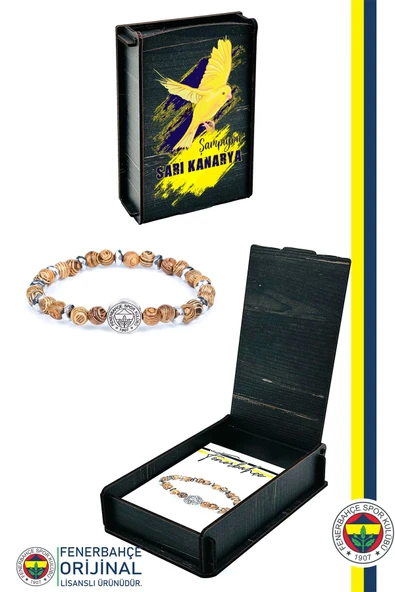 Fenerbahçe Orijinal Lisanslı Fb Thuja Bileklik Kanarya Baskılı Hediyelik Ahşap Kutulu