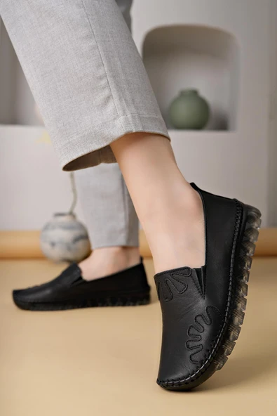 Ayakdaş Saraç Detaylı Hakiki Deri Kadın Babet Ayakkabı - Resim 7