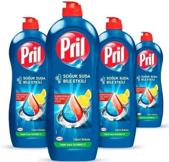 Pril Elde Yıkama Sıvı Bulaşık Deterjanı 4 x 675 gr Limon 5+ Etki, Kendinden Yağ Çözme Etkisi