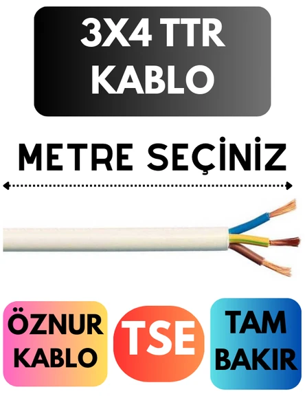 Öznur 3X4 TTR Kablo Metre Seçenekli (Beyaz)