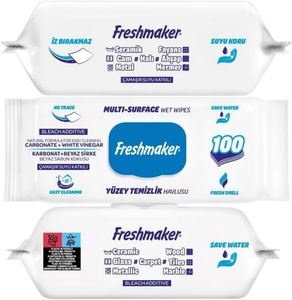 Freshmaker Yüzey Temizlik Havlusu 100 lü Karbonat + Beyaz Sirke Beyaz Sabun Kokusu