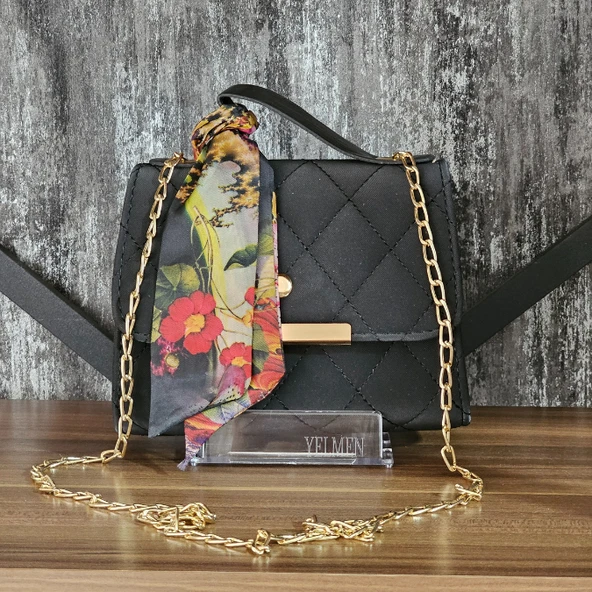 Fular Detaylı Gold Zincirli Askılı Mini Omuz Çantası