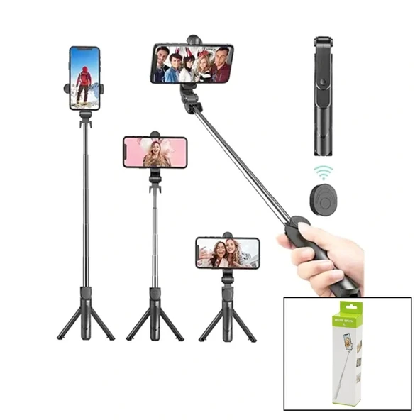 SİYAH  SELFİ ÇUBUK - TRİPOD AYAKLI  57CM UZAYAN-KISALAN SAPLI + 10CM =67CM (5047)