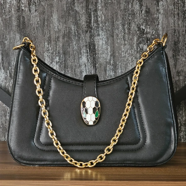 Serpenti Detaylı Zincir Askılı Mini Omuz Çantası