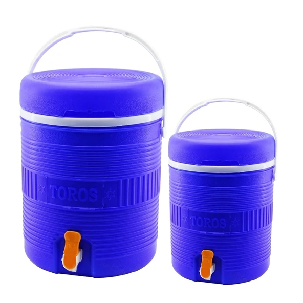 TOROS  2Lİ SET=14+6LT   YUVARLAK   TERMOS   MAVİ PLASTİK  MUSLUKLU - TAŞIMA KULPLU BRKT-501575 (5047)