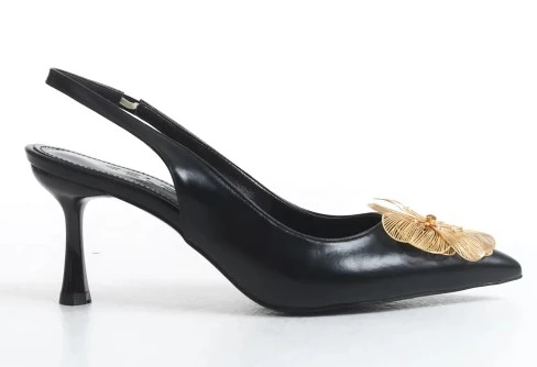 Feles Sarı Gül Detaylı Arkası Açık Stiletto Kadın Topuklu Ayakkabı - 4