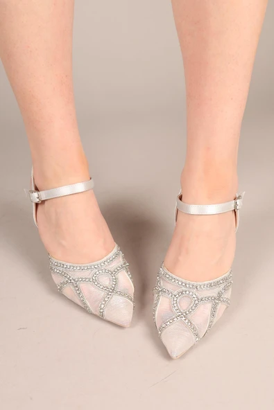 Feles Dantel Taşlı Topuklu Kadın Abiye Ayakkabı - Resim 8