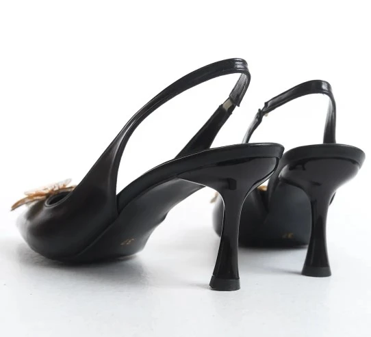 Feles Sarı Gül Detaylı Arkası Açık Stiletto Kadın Topuklu Ayakkabı - 6