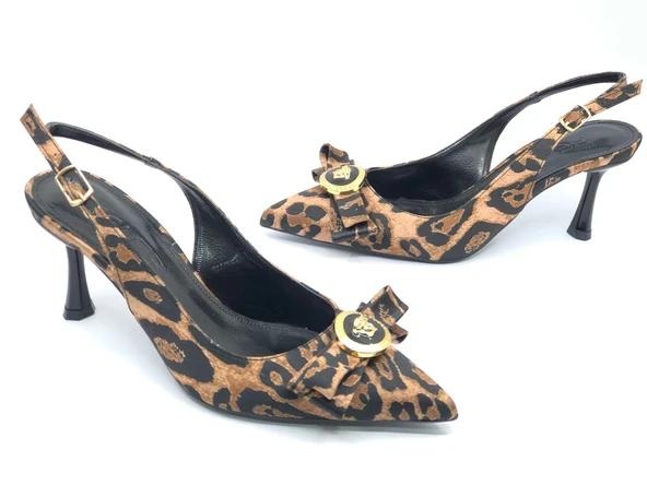 Feles Fiyonk Sarı Toka Detaylı Arkası Açık Stiletto Kadın Topuklu Ayakkabı - Resim 4