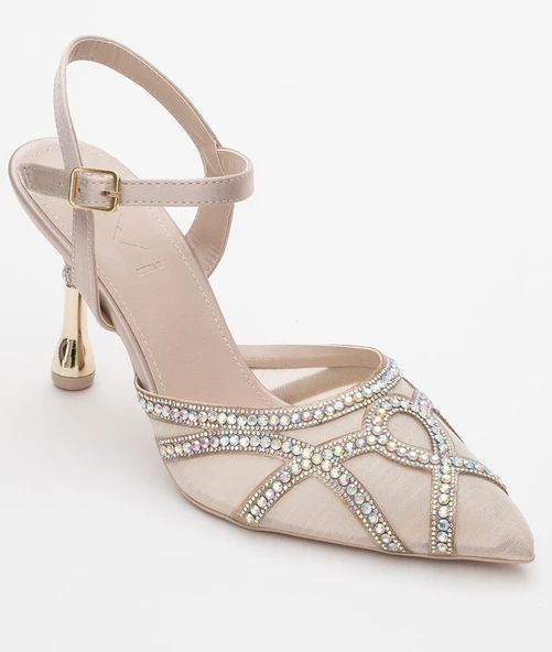 Feles Dantel Taşlı Topuklu Kadın Abiye Ayakkabı - Resim 11