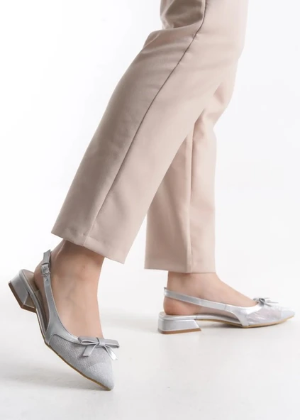 Feles Fiyonk Dantel Detaylı Arkası Açık Kadın Babet Ayakkabı - Resim 7