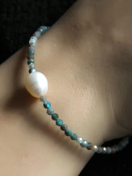 Doğal Taş Apatit Taşlı İnci Kadın Doğal Taşlı Bileklik eub8ait ürün görseli