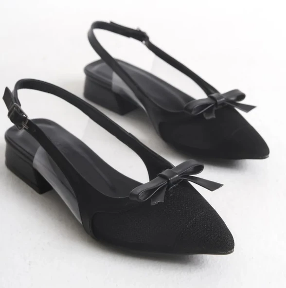 Feles Fiyonk Dantel Detaylı Arkası Açık Kadın Babet Ayakkabı - Resim 3