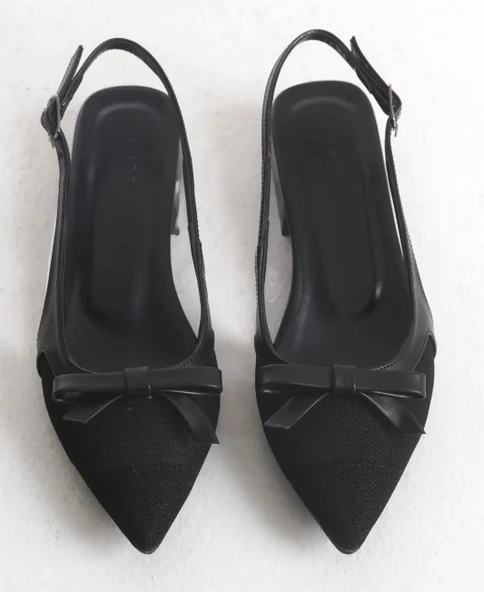 Feles Fiyonk Dantel Detaylı Arkası Açık Kadın Babet Ayakkabı - Resim 5