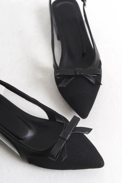 Feles Fiyonk Dantel Detaylı Arkası Açık Kadın Babet Ayakkabı - Resim 4