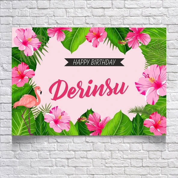 Pembe Çiçek Temalı Doğum Günü Afişi 35X50 cm