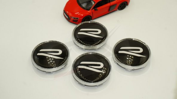 DK Tuning Volkswagen R Line Yeni Nesil Siyah Beyaz Jant Göbeği Kapak Seti 60mm - Resim 2