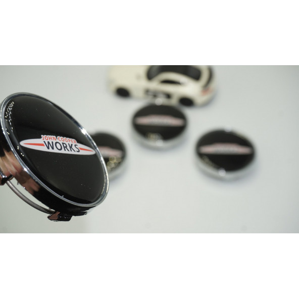 Mini John Cooper Works Logo Gümüş Siyah Jant Göbeği Kapak Seti
