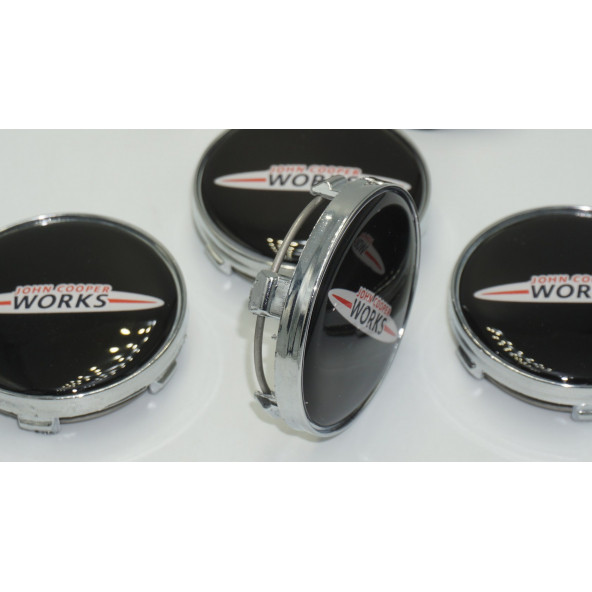 Mini John Cooper Works Logo Gümüş Siyah Jant Göbeği Kapak Seti - 4