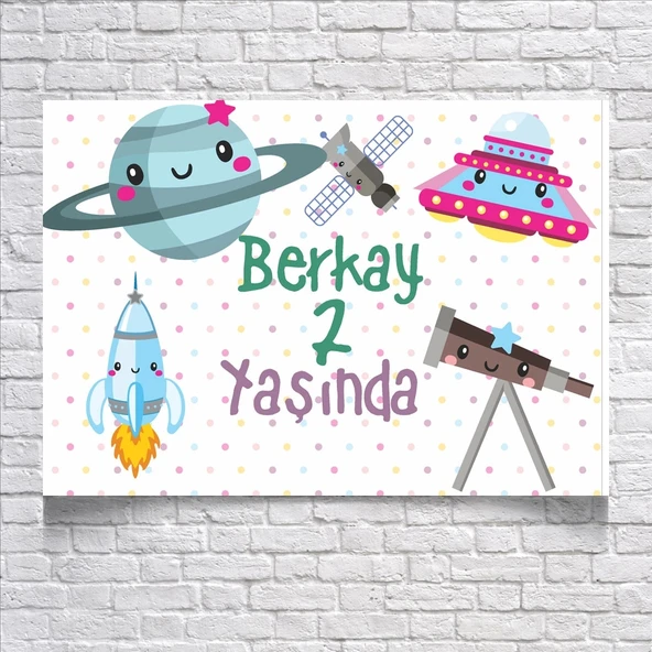 Uzay ve Roket Temalı Doğum Günü Afişi 35X50 cm