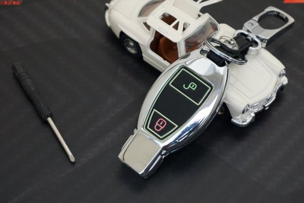 Mercedes Benz A B C S Class 2 Buton Metal Deri Fosforlu Anahtarlı - 4