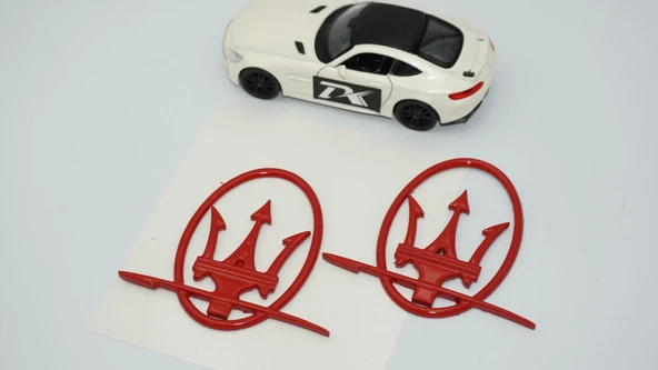 DK Tuning Maserati Yan Kanatlar Çemberli Kırmızı Rozet Amblem Seti - 4