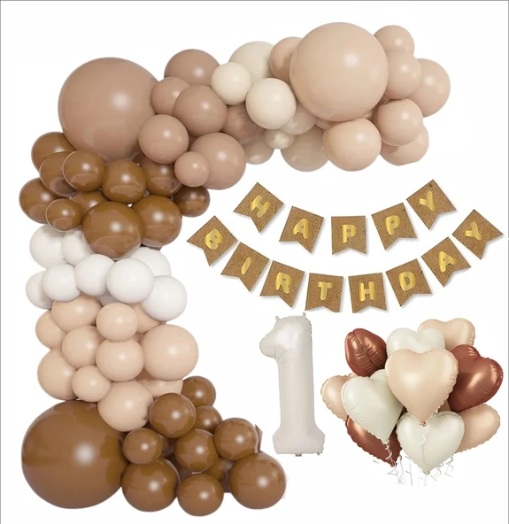 KRAFT GOLD BANNER 1 YAŞ FOLYO KALPLİ 30 BALON KONSEPT DOĞUM GÜNÜ SETİ