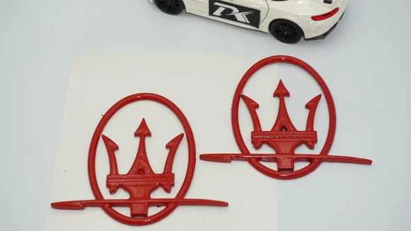 DK Tuning Maserati Yan Kanatlar Çemberli Kırmızı Rozet Amblem Seti - 5