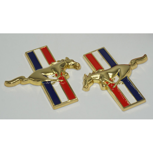 Mustang Koşan At Çamurluk Yanı 3M 3D Gold Metal Logo Amblem Seti - 3
