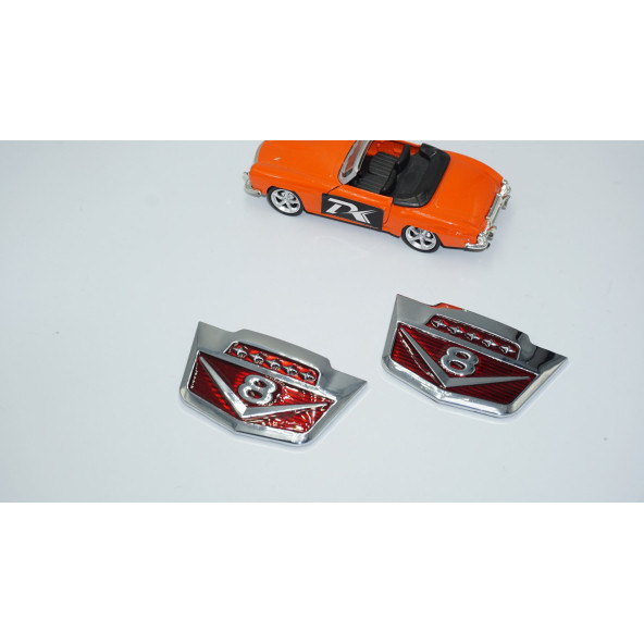 DK Tuning V8 Çamurluk Yanı Yeni Versiyon Krom Metal Logo Amblem Seti - Resim 2