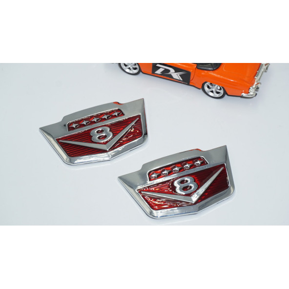 DK Tuning V8 Çamurluk Yanı Yeni Versiyon Krom Metal Logo Amblem Seti - Resim 3