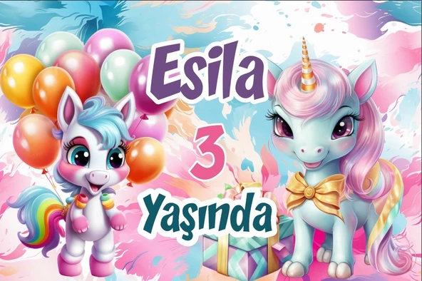 Hediye ve Unicorn Temalı Doğum Günü Afişi 35X50 cm ürün görseli