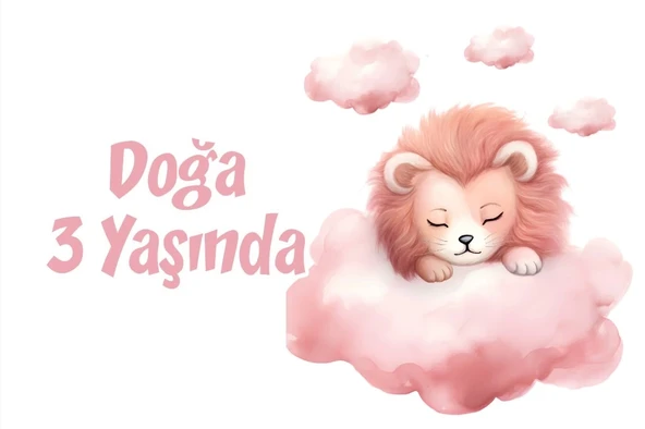 Mor Sevimli Kaplan Doğum Günü Afişi 35X50 cm ürün görseli